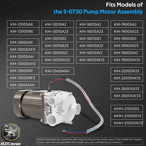 Water Pump And Motor Assembly For Hoshizaki Ice Machines With Cable And Plug Service Kit Beefed Up For High Ice Production Easy Install Replacement Part For Continuous Reliable Daily Use and compatible models.