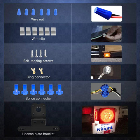 Components of Two Pack LED Trailer Heavy Duty Light Kit with Halo Glow Ring Submersible Lights for 12V Systems