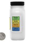 Anhydrous Ferric Chloride Powder 99.9% ACS Reagent Grade FeCl3 bottle with purity, grade, texture details next to a coin for scale.