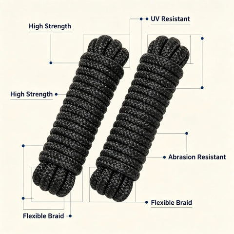 Beefy 3/8 Inch Dock Lines 2 Pack Marine Grade Nylon Rope Double Braided for Boat Mooring and Docking with Loop UV Resistant