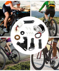 24V 250W Electric Bicycle Motor Kit With 16 Tooth Rear Sprocket For 16 To 28 Inch Tires Universal Diy E Bike Conversion Set shown with parts and cyclists.