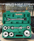 No Sweat Heavy Duty Ratchet Knockout Hole Punch Driver Kit 1 2 To 2 Inch Manual Knockout Tool with six precision dies in green PE storage case.