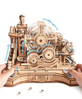 3D Wooden Puzzle Gear Ball Challenge for Adults DIY Marble Run Pinball Machine Model Kit With Six Mechanisms Five Tier Tracks And Real Time Path Adjustments For Thrill Seeking Brain Teasers wooden gear maze with hands and steel balls