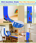 3 Lane Flexible Race Track For Kids With 15ft Bendable Ramp And Suction Cups on various surfaces