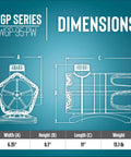 Dimensions diagram of 115V Dual Discharge Submersible Pond Pump with 6.35" width, 8.1" height, 11" length, and 13.1 lb weight.
