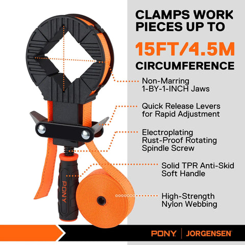 5 In 1 Strap Clamp Kit With Four Pack Six And Two Sevenths Inch Spring Clamps for woodworking with non-marring jaws and strap holder