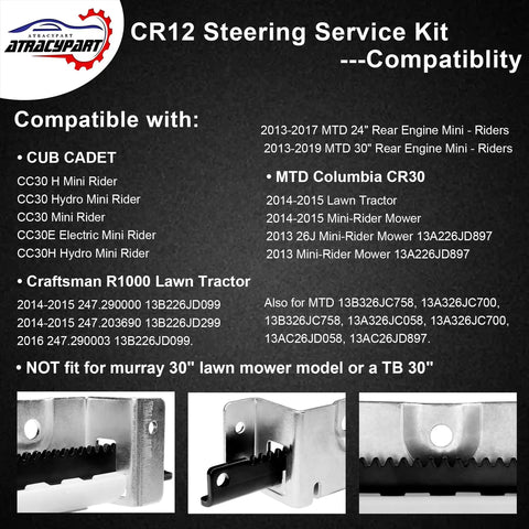 CR12 Steering Service Kit Pinion Rack For Cub Cadet CC30 CC30H CC30E Electric Hydro Mini Riders And MTD Columbia CR30