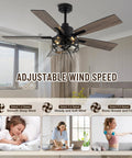 52 Inch Farmhouse Ceiling Fan With Lights And Remote, Caged Rustic Light Fixture, adjustable wind speed feature.