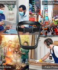 Collage showing uses of Unisex Anti Fog Full Face Shield With Detachable Filter for protection in various environments.