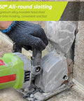 Kickass Electric Wall Chaser And Groove Cutting Machine Built To Slice Through Brick Concrete Without Breaking a Sweat Ergonomic Heavy Duty Tool for clean cable pipe and wiring runs, showing 360-degree slotting feature.
