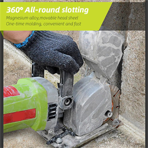 Kickass Electric Wall Chaser And Groove Cutting Machine Built To Slice Through Brick Concrete Without Breaking a Sweat Ergonomic Heavy Duty Tool for clean cable pipe and wiring runs, showing 360-degree slotting feature.