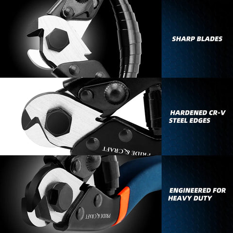 Close-up of Tough As Nails Seven Point Five Inch Wire Cutter And Heavy Duty Snips showing sharp, hardened CR-V steel blades for cutting.