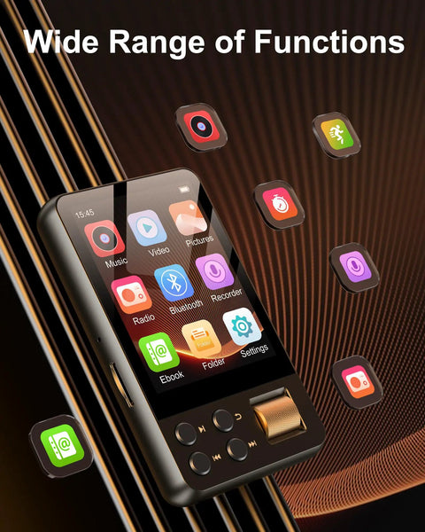 128GB Bluetooth 5.4 MP3 Player With Built In HD Speaker FM Radio Voice Recorder HiFi Sound