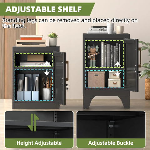 Tough As Nails Cold Rolled Steel Locker Nightstand With Secure Key Lock And Heavy Duty Build For Bedroom Dorm Room Storage Or Home Office Organization Table showing adjustable shelves and storage.