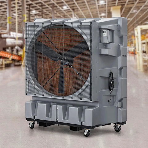 48 Inch Diameter Portable Evaporative Cooler With Direct Drive Motor And Wireless Remote Lcd Display Panel Built In Timer heavy duty design on wheels