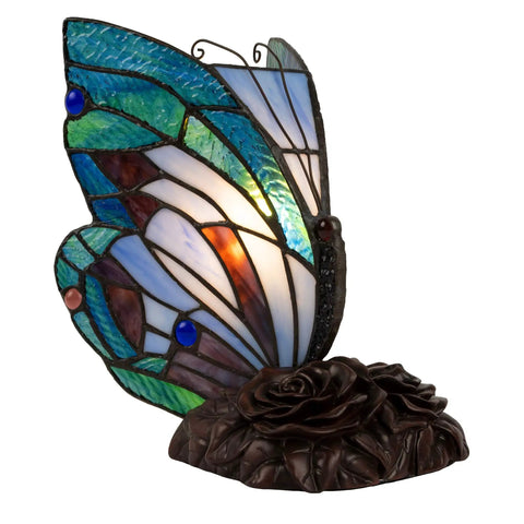 Handcrafted Stained Glass Butterfly Lamp With LED Bulb Included, desk and table light for bedroom, colorful glass art with bronze base