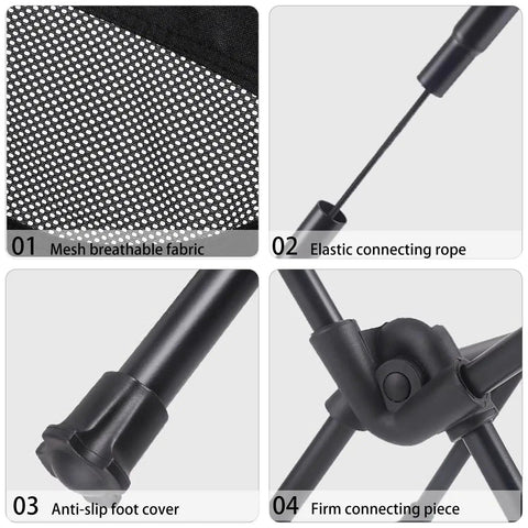 Close-up details of Lightweight Foldable Camping Chair With Grab And Go Carry Bag For Hiking And Outdoors, Sturdy Oxford Frame