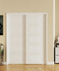 Five Panel Sliding Closet Door Kit With Track And Floor Guide No Fuss Install For 60 By 80 Inch Openings White MDF Doors With Smooth Glide
