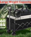 Foldable Wagon Cart With 360 Lb Capacity loaded with camping gear, collapsible on wheels, black, in outdoor setting