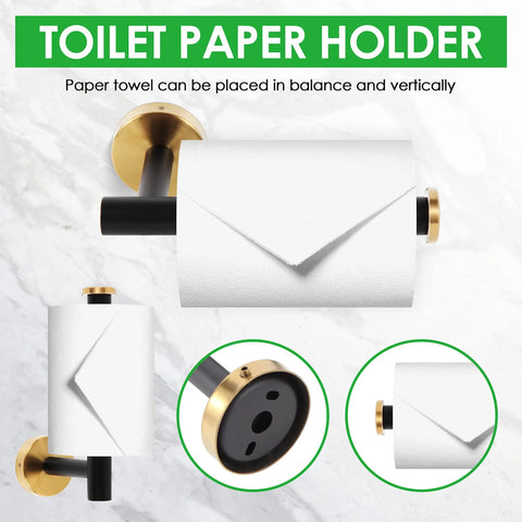 7-Piece Bathroom Hardware Set In 304 Stainless Steel With Black Gold Finish, Toilet Paper Holder, Wall Mounted, Modern Design