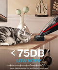 Pet Hair Handheld Vacuum Cordless With Rechargeable Battery Motorized Brush And Reusable Filters next to sleeping cat on table