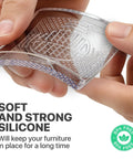 Close-up of clear square anti slip furniture pad, 3x3 inch silicone material, strong grip for heavy furniture use.
