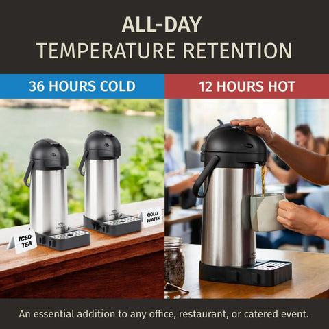 Three Liter Coffee Dispenser With Pump And Tray 102Oz Keeps Drinks Hot Up To 12 Hours And Cold For 36 Hours shown at a gathering
