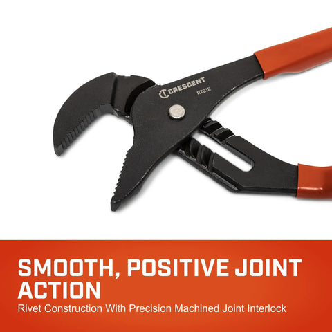 Workhorse Three Piece Straight Jaw Tongue and Groove Plier Set With Dipped Handles close-up showing joint action