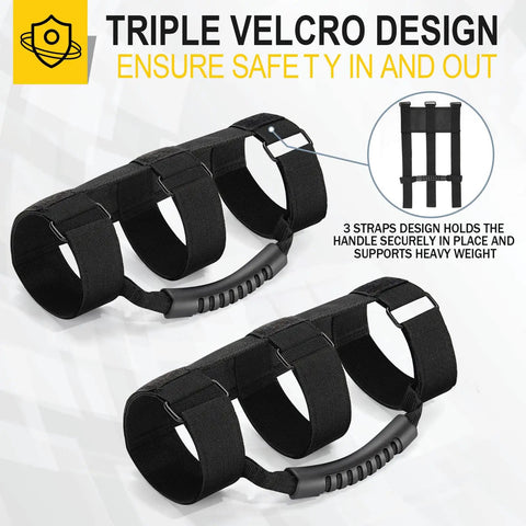 Two Pack Grab Handle Set for Jeep Wrangler TJ YJ JK 1955 to 2023 Easy Three Strap Fit Rugged Metal Buckles Holds Up To 360 Pounds
