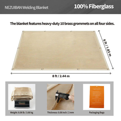 Beefy Heavy Duty Welding Blanket 6x8 Ft Fiberglass Curtain For Industrial And Home Welding, with grommets shown, flame retardant.