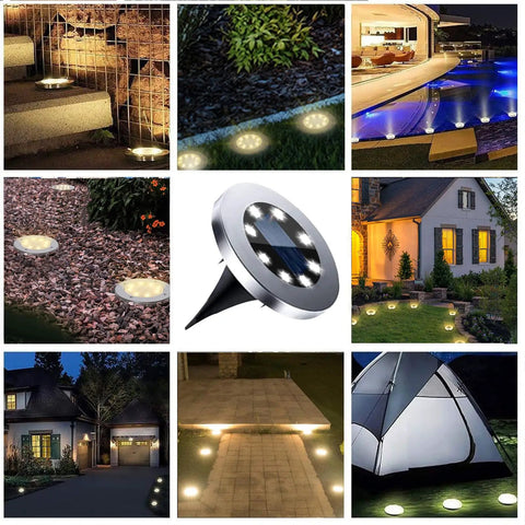 These Killer Solar In Ground Lights Pack Eight Leds For Super Bright Outdoor Glow Waterproof And Tough They Shine Six To Eight Hours Straight On A Charge With A Four Point Six Inch Diameter Ideal For Pathway Yard Lawn Patio Walkway In A Sixteen Pack Of