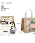 DIY Punch Needle Tote Bag Kit For Adults And Beginners With Video Tutorial And Clear Written Instructions Includes Tools For A Unique Pink Green Tote Pattern You Can Craft On The Go, showing tote bag capacity and floral design.