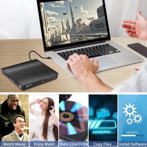 External CD DVD Drive for Laptop USB 3.0 Portable CD DVD Player High Speed Writer 8x DVDR 24x CDR on laptop