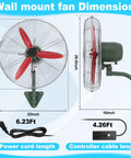 Dimensions of Tough As Nails 22 Inch Wall Mount Fan Oscillating Speckled Green Industrial Finish 7500 CFM Three Speed Metal Design.