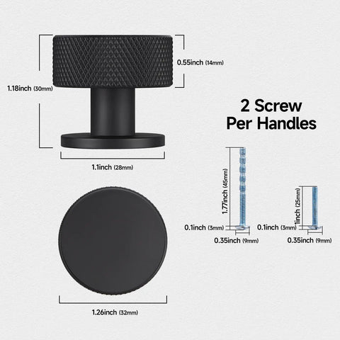 Diagram of Set Of 10 Matte Black Cabinet Knobs For Kitchen Cabinets And Dresser Drawers Slick Round Knurled Hardware Pulls With Single Hole Mount