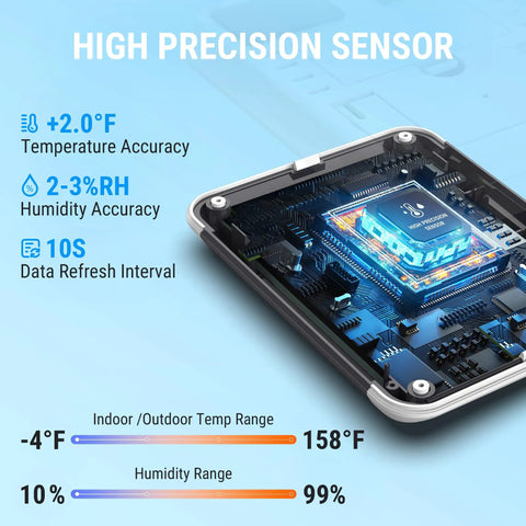Close-up of the Indoor Outdoor Digital Wireless Thermometer And Hygrometer With Large Backlit 4 Inch Touchscreen LCD Monitor sensor