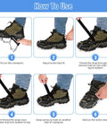 Instructions for wearing 24 Spike Ice Crampons For Shoes With Silicone Snow Grips, Heavy Duty Stainless Steel Traction Cleats.