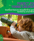 Child using Rotating Playset Binoculars For Kids Green And Yellow Durable Polyethylene With Sun Fade Resistant Finish on playset