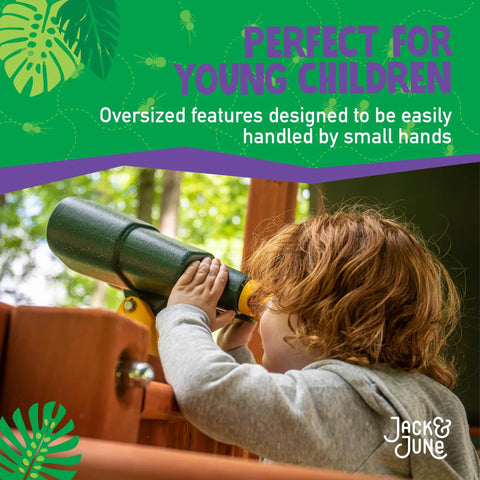 Child using Rotating Playset Binoculars For Kids Green And Yellow Durable Polyethylene With Sun Fade Resistant Finish on playset