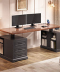 Farmhouse Electric Standing Desk With 63 Inch Long Workstation Height Adjustable Sit Stand Desk With 3 Drawers Storage Shelves