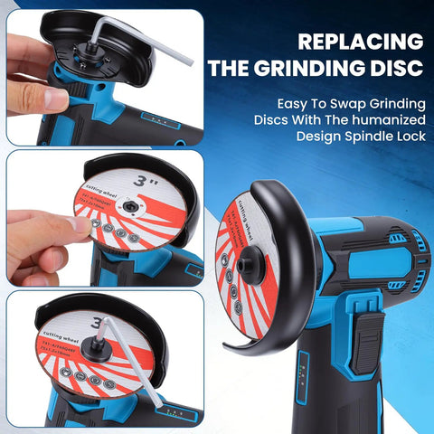 Replacing disc on Cordless Angle Grinder Kit With Dual 12V Batteries 550W Power 19500 RPM Mini Electric Cutter For Metal And Wood