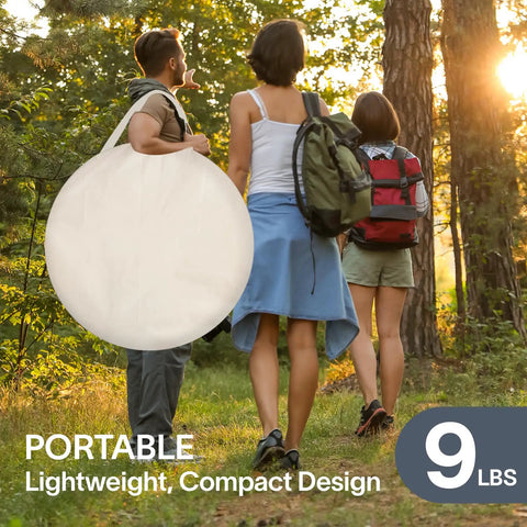 People hiking with Pop Up Screen House Gazebo Igloo Canopy With Mosquito Netting Sides Instant UV Resistant Sun Shelter