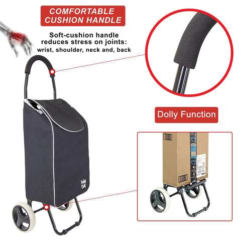 Sport Foldable Grocery Cart On Wheels With Removable Tote Bag Multi Use Rolling Cart And Hand Truck Dolly Function