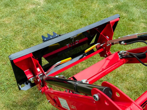 Rear view of Beefy Stump Bucket For Tractors 32 To 60 HP Front End Loader Attachment with heavy duty steel construction.