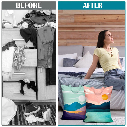 Before and after showing Two Pack Large Travel Laundry Bags With Handle Waterproof Washable Dirty Clothes Bags For Travel Wet And Dry Use 18 By 23 Inches Ideal For Swimwear Gym Gear Towels Dorm College Living