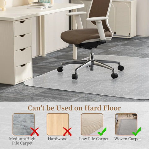 Clear Office Chair Mat For Carpeted Floors 36 By 48 Inches 0.09 Inch Thick With Non Slip Studded Bottom for low pile carpets under chair