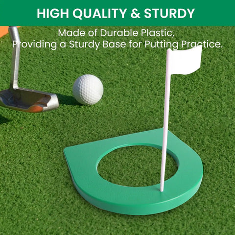 Putting Cup And Flag Training Hole With All Direction Surface For Regulation Practice Indoor Outdoor Golfing 2 Pack Green Cups With White Flags Parabolic Curve