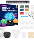 Light Up Crystal Growing Kit for Kids With LED Night Light Base Grow Six Vibrant Crystals In Five To Seven Days contents