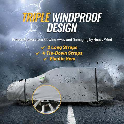 All Weather SUV Car Cover 6 Layer Heavy Duty Waterproof With Inner Cotton Lining 188 To 198 Inch Universal Fit in storm.