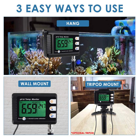 2 In 1 pH And Temperature Monitor Kit With BNC Probe Auto Buffer Recognition 0 To 14 pH Range for aquariums and labs